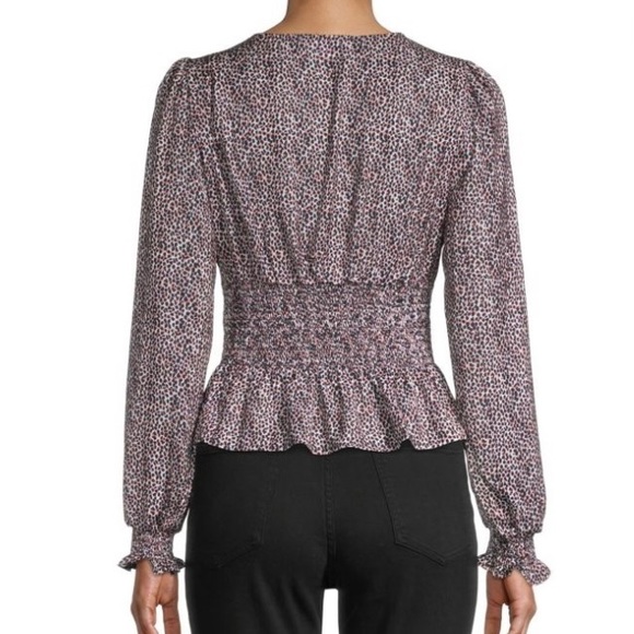 NWT BB Dakota by Steve Madden coral, black & white animal print blouse, Sz. Lg. - Picture 2 of 8